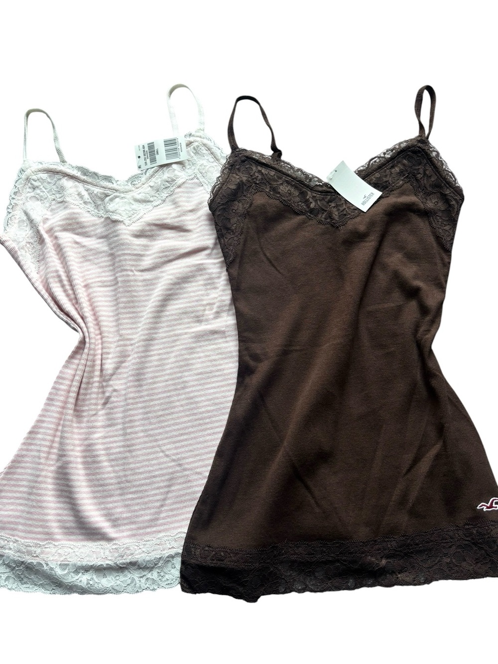 NWT Hollister Cami Bundle Lace-Trim Chocolate Brown Pink White Stripes Y2K S - Picture 2 of 8